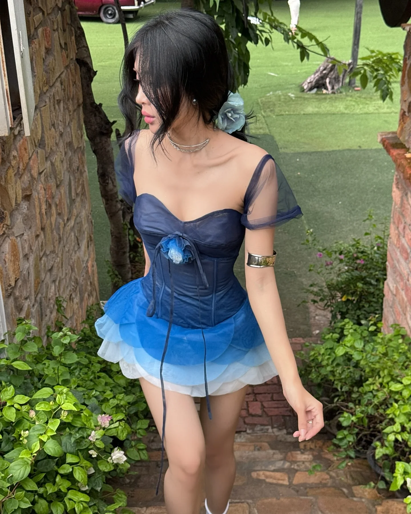 Novo Vestido de Festa com Rendas em Malha, Flores Bonitas, Tule em Camadas, Vestido Mini de Verão para Mulheres, Vestido de Coquetel Off-Shoulder