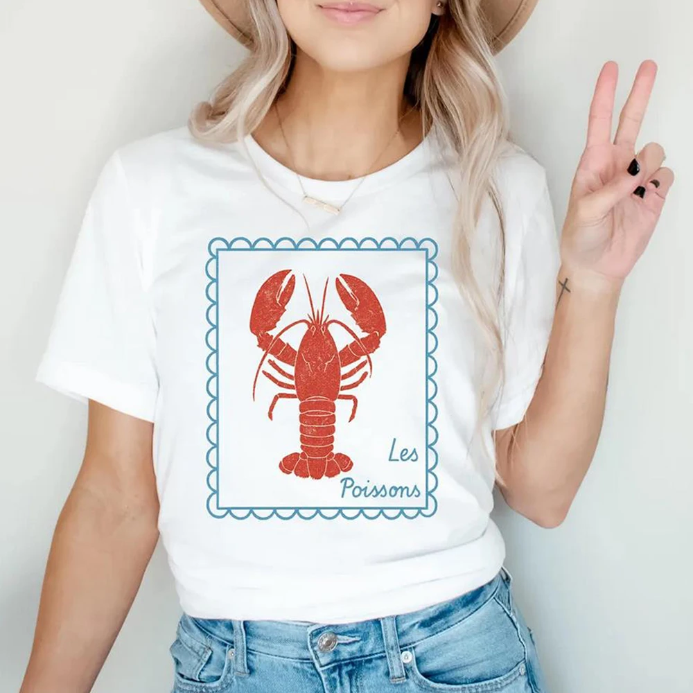 

Lobster T-shirt French Coastal Shirts Nautical Style T Shirt Coquette Aesthetic Clothes Men Women Summer Short Sleeves Tees Tops