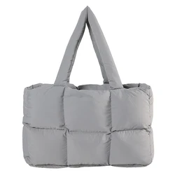 Women Aesthetic Puffy Bags Solid Color Quilted Single Shoulder Bag Large Capacity Soft Cloud Tote Bag Casual Tote Bag