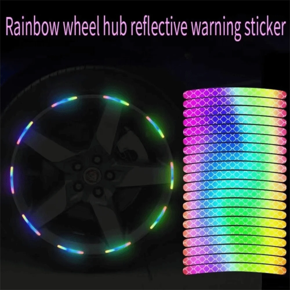 

20Pcs Anti-Collision Wheel Hub Reflective Sticker Seven-Color Laser Warning Luminous Sticker Motorcycle Wheel Sticker Car