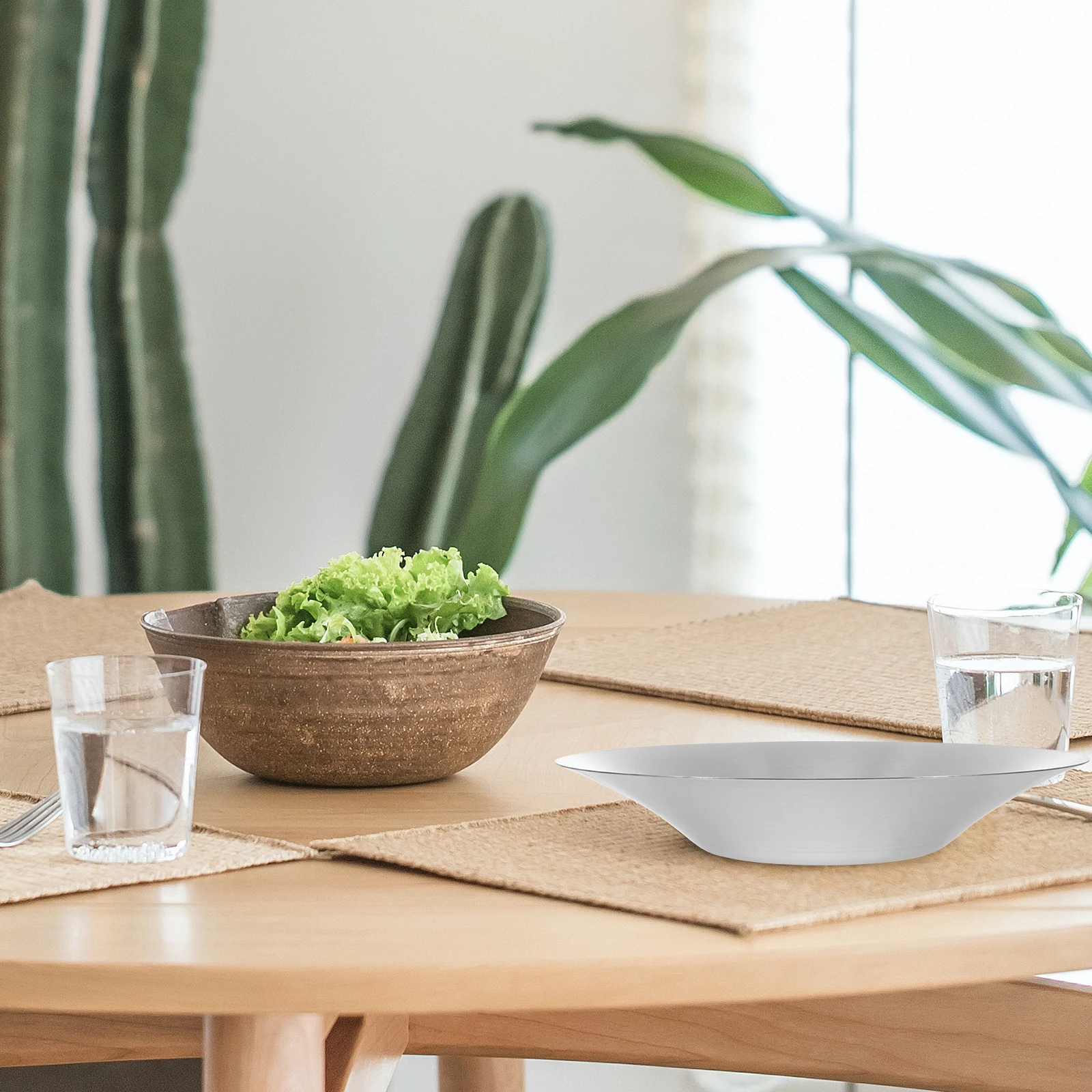 

Stainless Steel Dinner Plate Dish Premium Bowl Pottery Round Party Fruit Holder Cuisine Storage Pasta