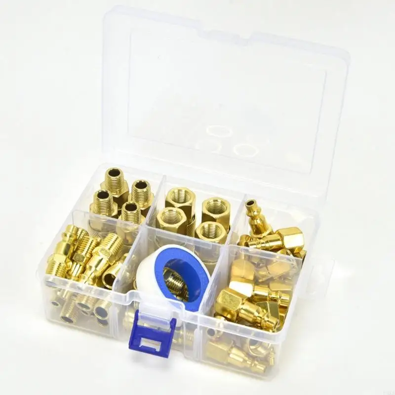 

45 Divisions Iron Air Fittings Set 1/4NPT Male Female Fibers Sealing Tape Included
