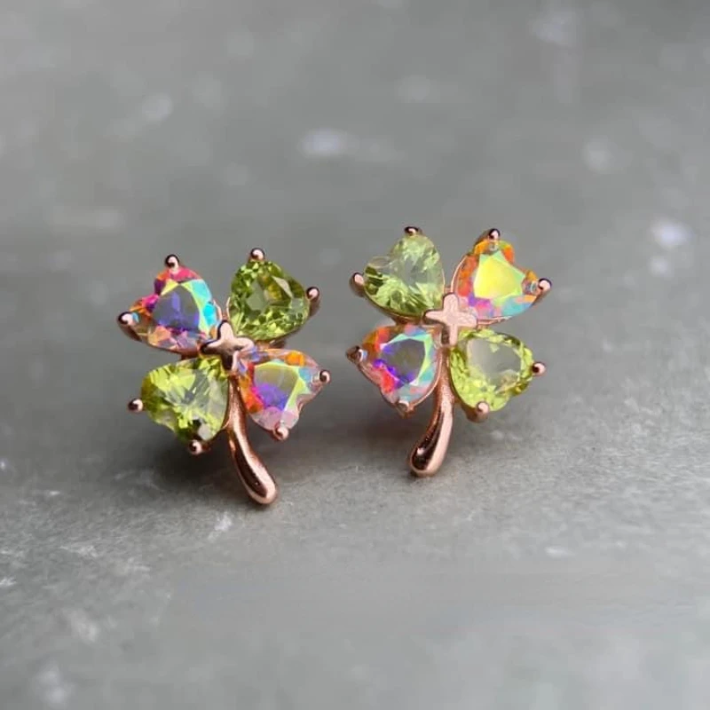 

Natural Peridot Earrings 925 Silver Ladies Colorful Crystal Stud Earrings or Women Engagement Luxury Jewelry