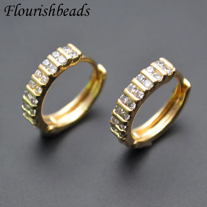 

18K Gold Color Brass Paved CZ Beads Round Shape Earring Hooks Women Girl Party Jewelry Making Findings Supplies 30pcs/lot