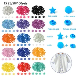 Star Snaps Buttons For Bib 25/50/100Sets T5 Plastic Cover Press Button Fastener Snap For Clothes Accessories DIY Crafts 15Colors