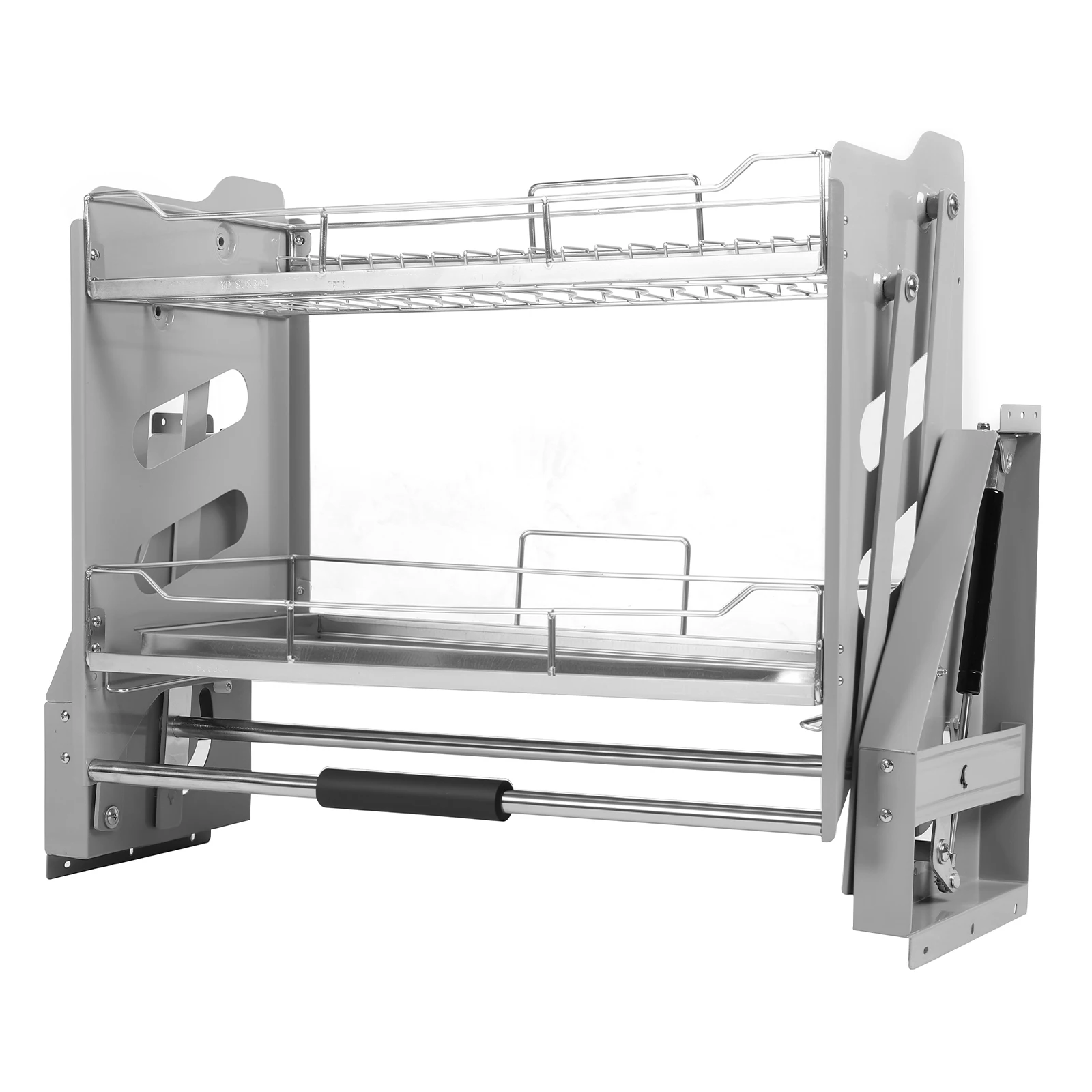 2-Tier Pull-down Storage Lift Cabinet Wall Cupboard Lifting Basket 304 Stainless Steel 22-34 Inch Width for Snacks Bowls Plate