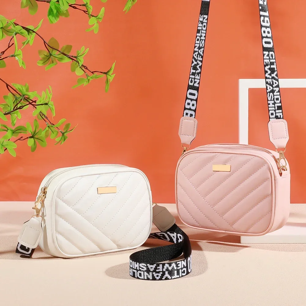 Trendy Solid Color Square Shoulder Bag, Quilted Detail Zipper Crossbody Bag For Women, Classic All-Match Wallet