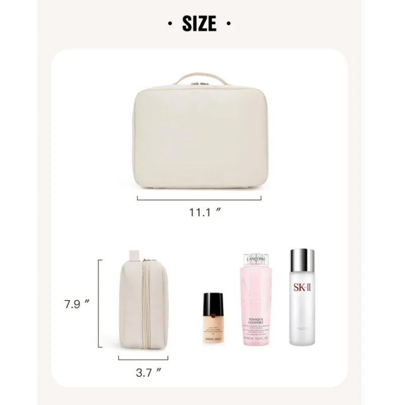 Buylor Hanging Travel Makeup Bag With 4 Compartments, PU Leather Cosmetic Bag, Multi-Layer Men's Women's Toiletry Storage Bag