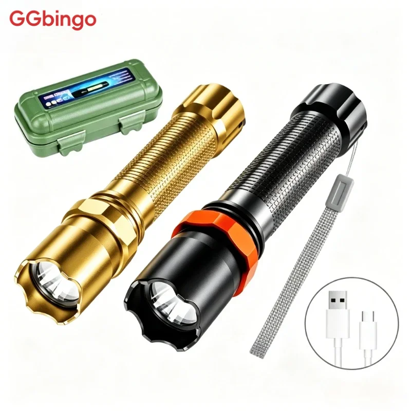 GGbingo LED Flashlight Ultra Bright Portable Torch Tactical Torch Light Rechargeable Camping Fishing High Strong Power Emergency