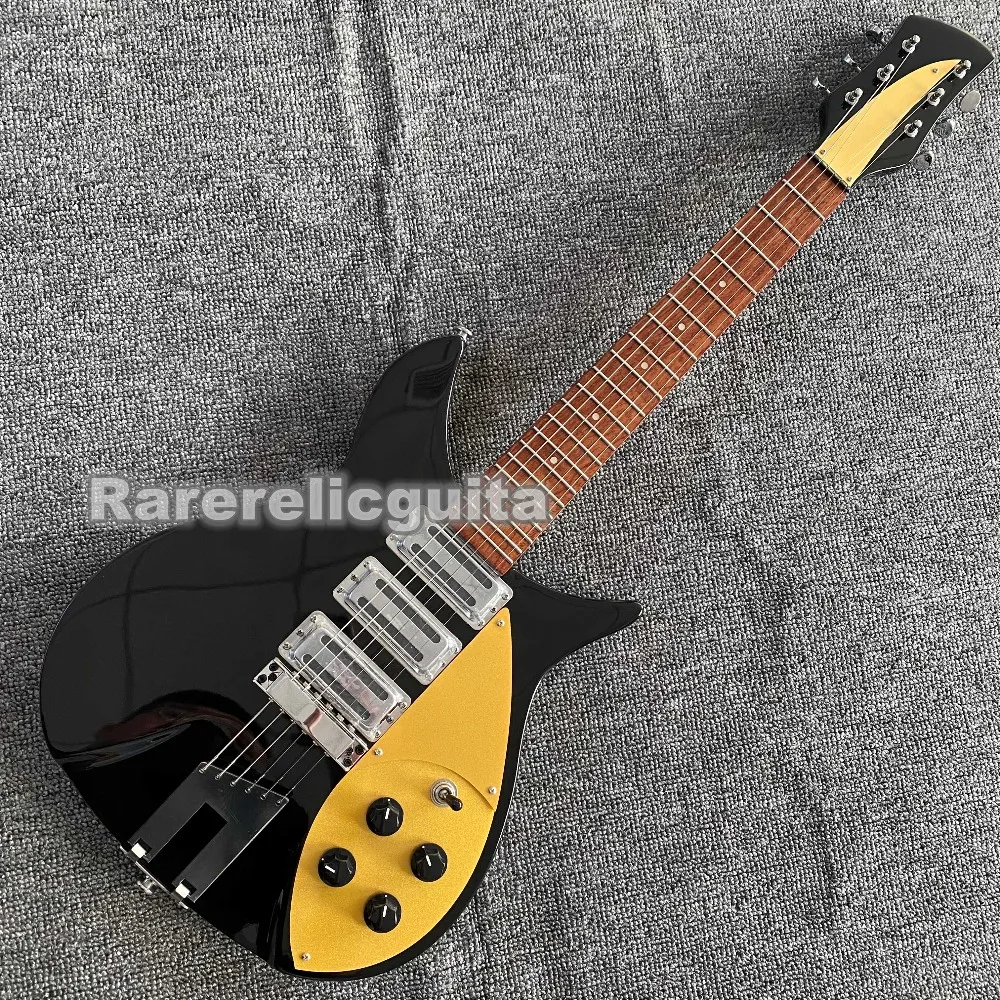 High-quality 325 6-string Black Electric Guitar, Rosewood Body,3 Mini Pickups, Gold Pickguard