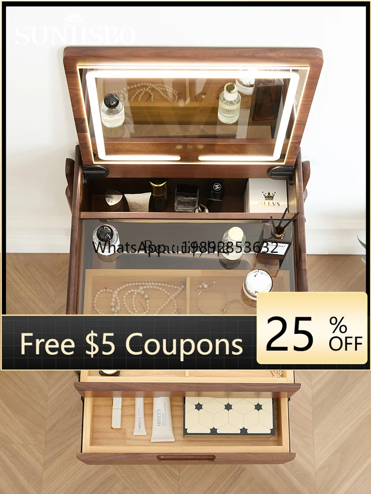 FF Japanese-style solid wood integrated simple small apartment black walnut clamshell dressing table