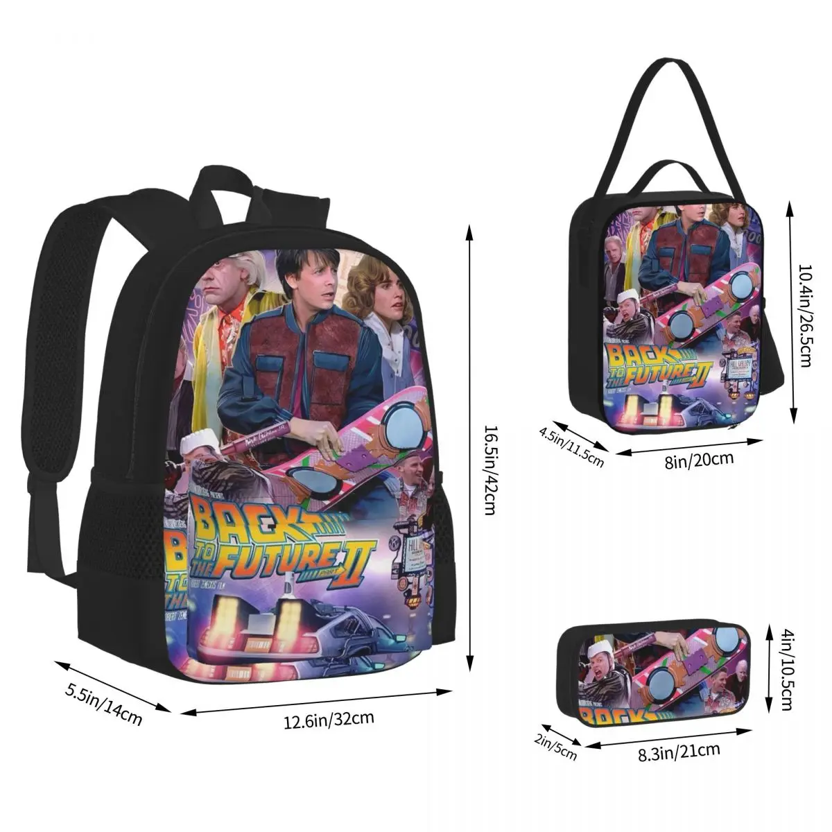 Back To The Future Backpacks Boys Girls Bookbag Children School Bags Kids Rucksack Lunch Bag Pen Bag Three-Piece Set