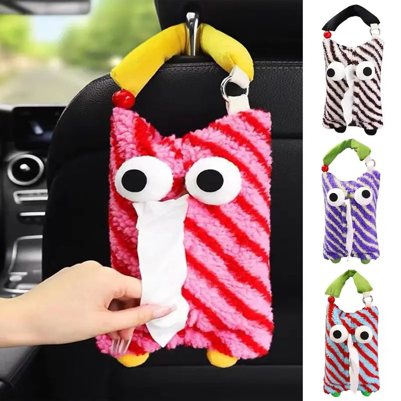 Car Headrest Tissue Holder Hangable Plush Napkin Car Tissue Box Auto Seat Headrest Hanging Paper Tower Dispenser For Backseat