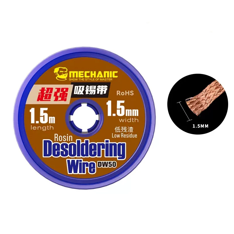 Imagem -04 - Mecânica-strong Desoldering Malha Trança Wick Fio Removedor de Solda de Cobre Dw50 1.0 mm 1.5 mm 2.0 mm 2.5 mm 3.0 mm 3.5 mm Comprimento Pcs Lot