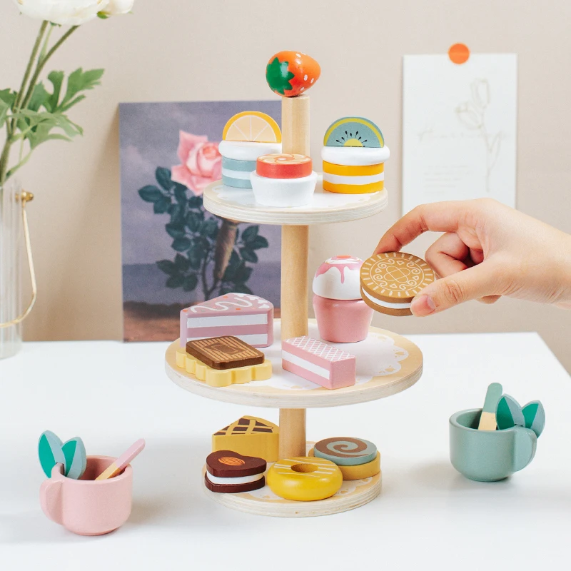 Afternoon Tea Set Pretend Wooden Kitchen Play Toys Cake Ice Cream Breakfast Role Play Game Learning Educational Toys For Kids