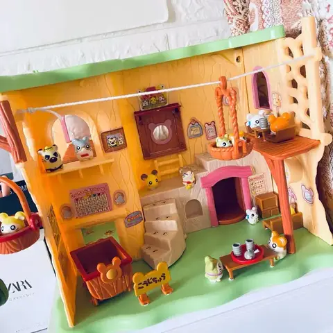 새로운 귀여운 일본 애니메이션 Hamtaro Bijou 지하실 햄스터 하우스 시리즈 그림 모델 장난감 12PCS 인형 세트 어린이 어린이 선물
