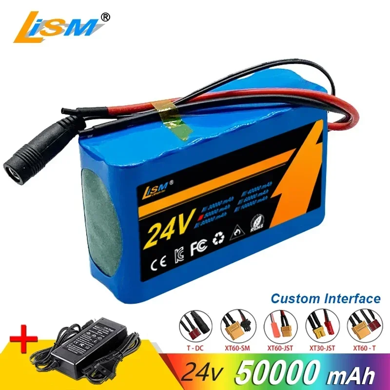 24V 6S2P Li-Ion Battery 50000mAh 18650 24 V Lithium Battery Pack 24V with BMS Optional plug +25.2V2A charger