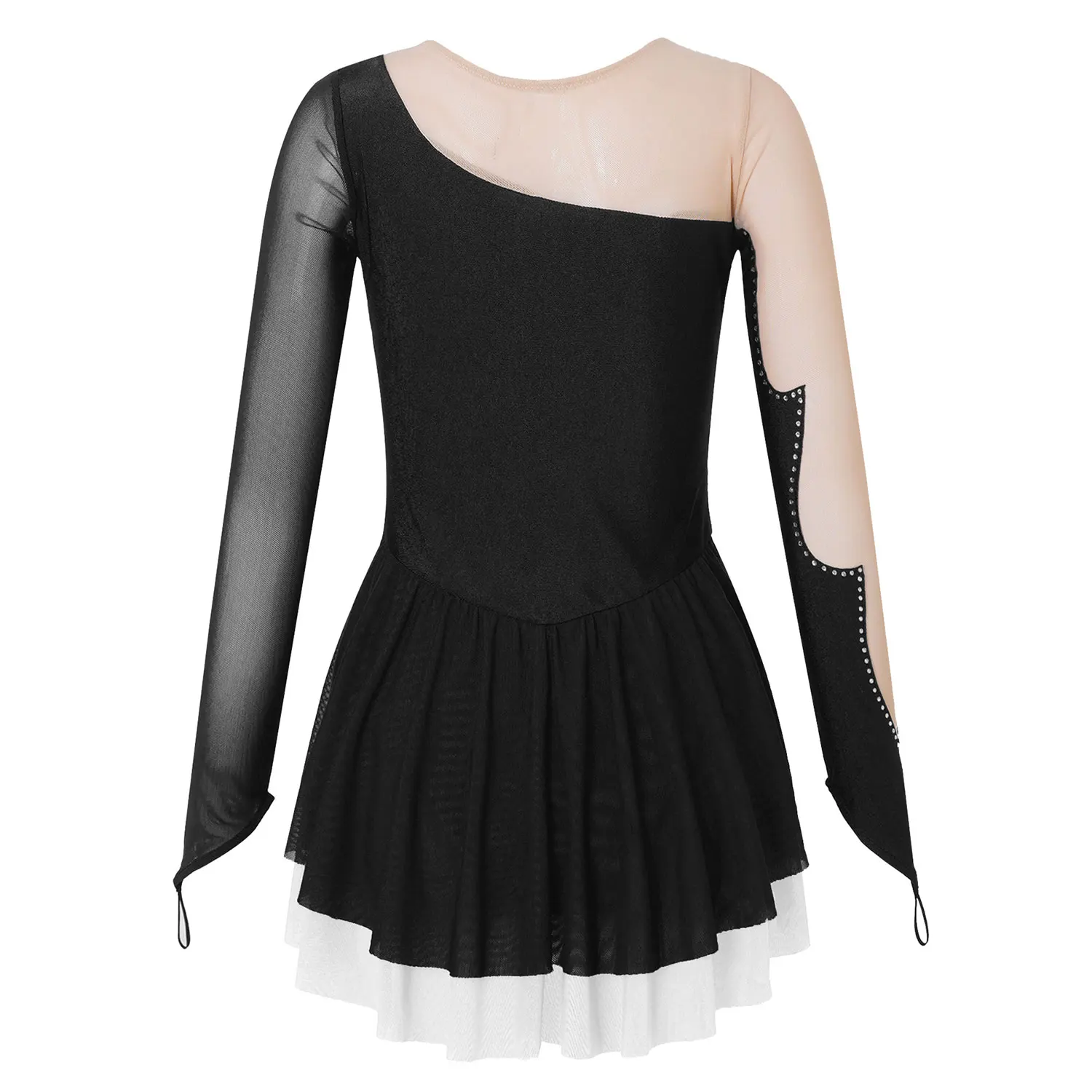 Kind Mädchen Langarm Eiskunstlauf Kleid Teen glänzenden Strass schiere Mesh Tutu Ballett Gymnastik Tanz Trikot Kleid Tanz kleidung