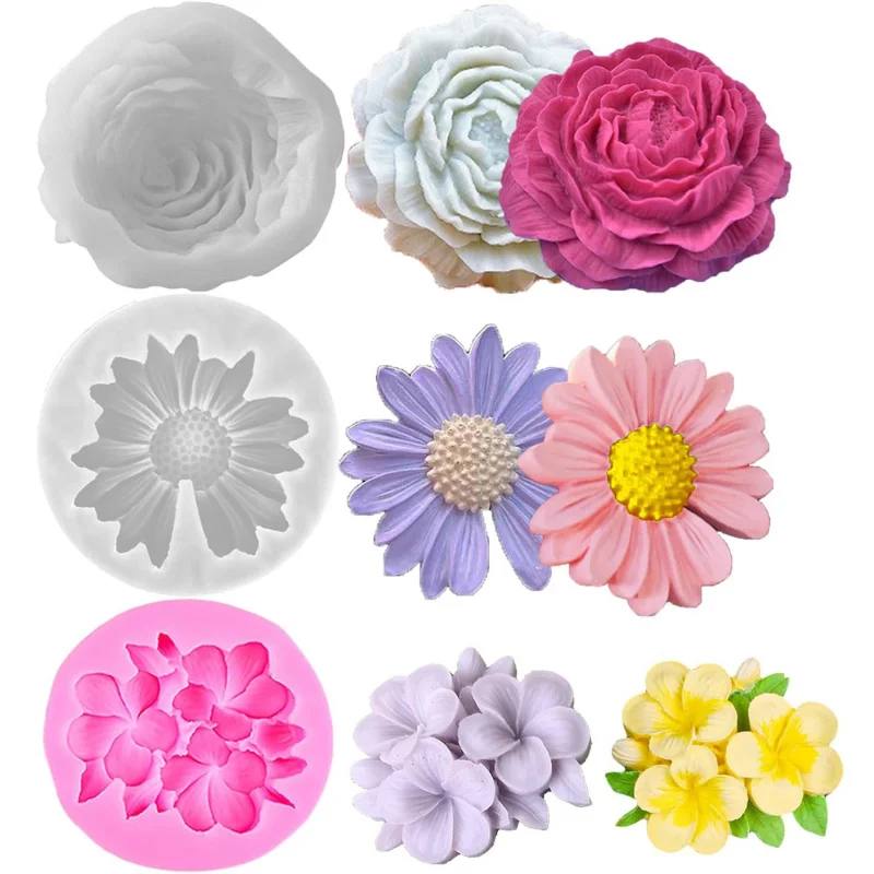 Molde de silicona 3D con diseño de flores, para manualidades DIY, diseños de peonías, margaritas y flores de huevo, más tamaños/formas opcionales, Su