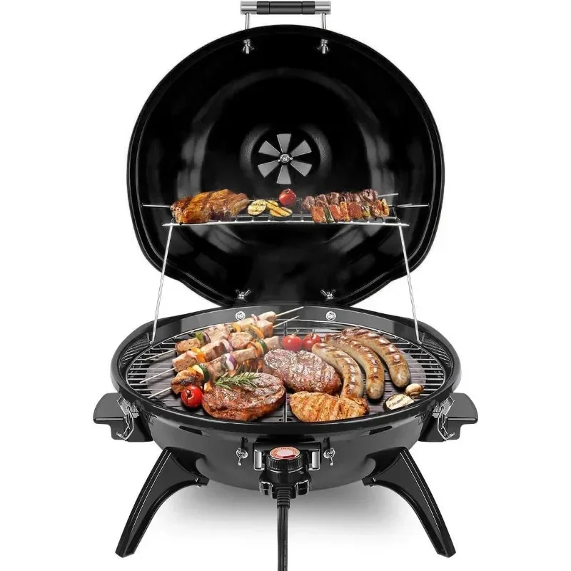 Techwood 1600W Electric Indoor/Outdoor Grill - 15-Serving Removable Stand BBQ with Double Layer Design for Countertops (Black)