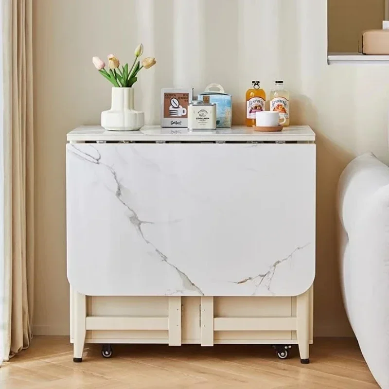 

Dining Table Cream Wind Slate Countertop And Solid Wood Countertop Folding Table Retractable Movable With Pulley Tables Pliante
