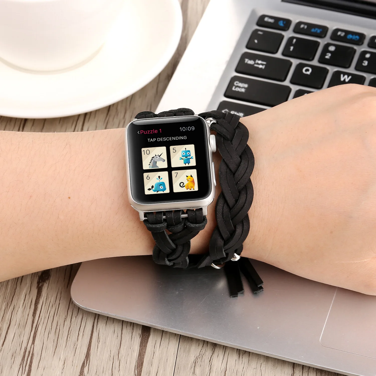 Leather Strap For Apple Watch Series Ultra 8 7 45mm 41mm Braided Double Loop Wristband For iWatch 6 5 4 SE 3 44mm 40mm 42mm 38mm