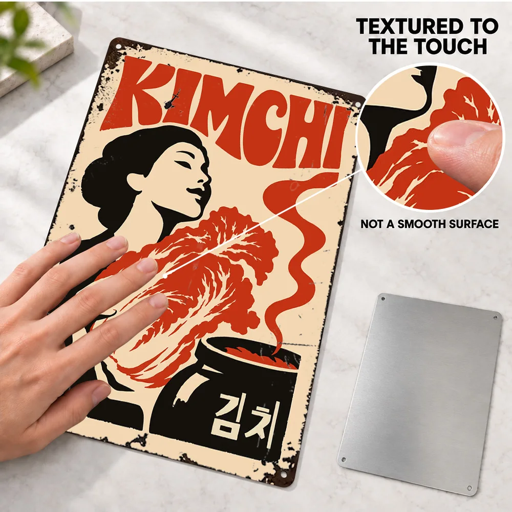Vintage Style Kimchi Food Textured Metal Poster Personalized Aluminum Sign Graphic Illustrated Wall Art For Noodle Bar Decor