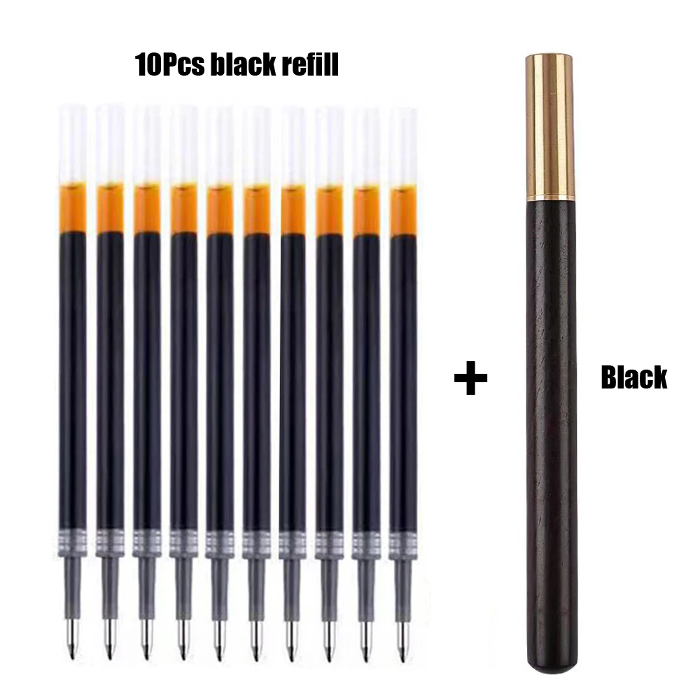 1 + 10Pcs Vintage Holz Körper Kugelschreiber Rollerball Stift Messing Ball Roller Stift Metall Stifte Schule Büro schriftlich Schreibwaren – Detail 2