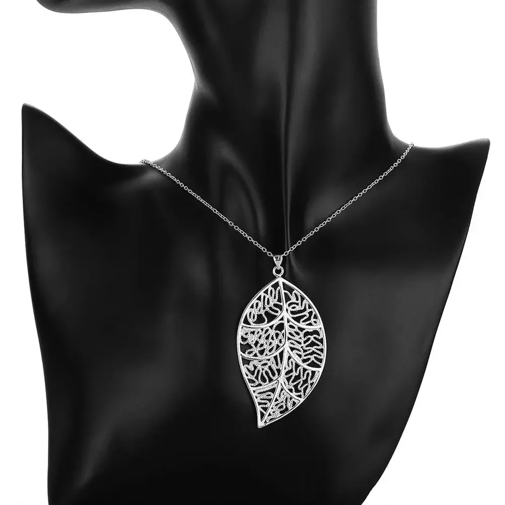 925 Sterling Silver Simple Leaves Necklace & Earring Set