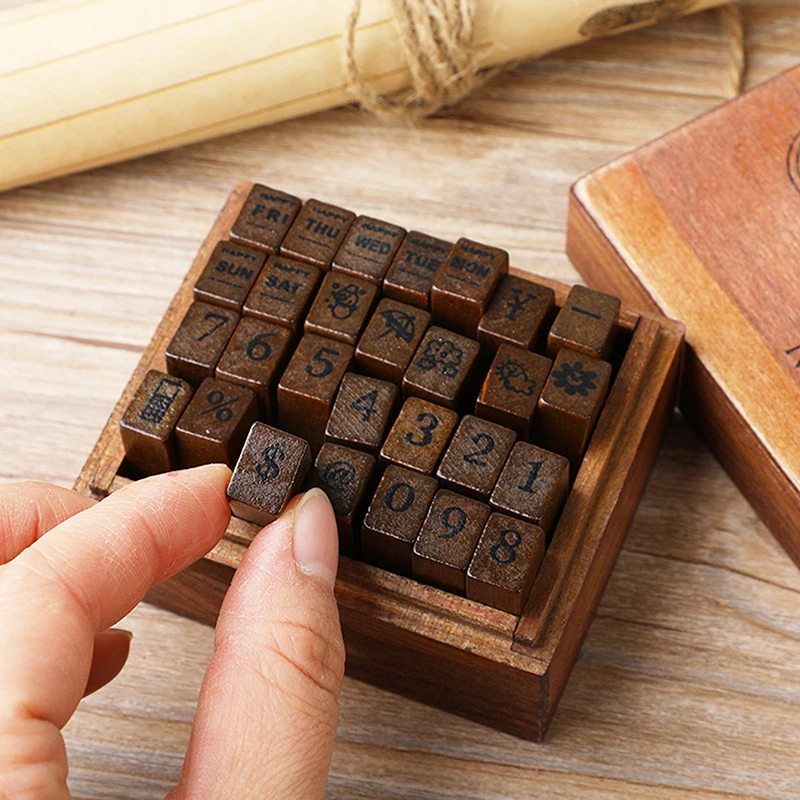 Juego de sellos estándar de letras de goma de madera Vintage para manualidades, 28 piezas, fabricación de tarjetas, planificador, álbumes de recortes, diarios