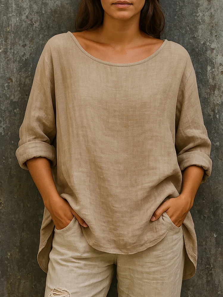

Women Spring Summer Half Sleeve 2025 Loose Blouse Casual Round Neck Female Pullover Tops Elegant Solid Shirts Blusas Streetwear
