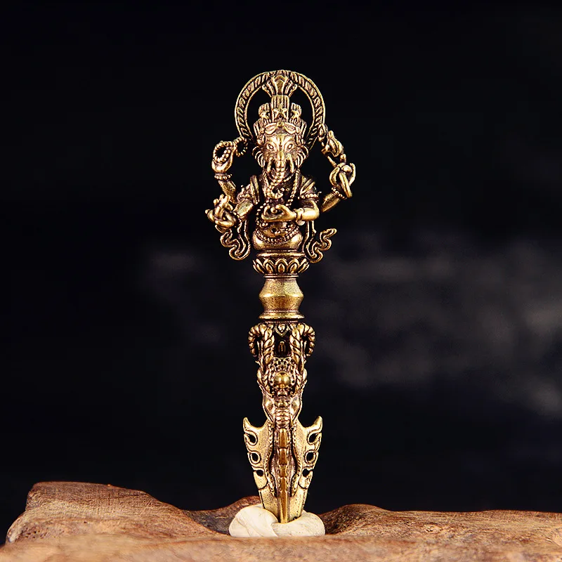 

Solid Tibetan Tantric Ritual Tool Brass Vajra Rod Handle Piece Buddha Statue Small Ornament