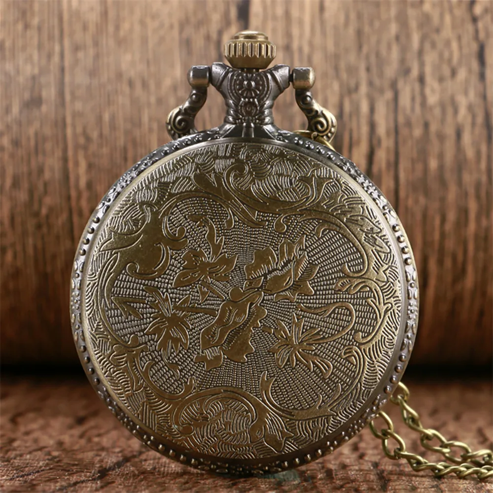 Bronzo roaring testa di leone in rilievo personalità collana orologio da tasca numeri arabi quadrante bianco