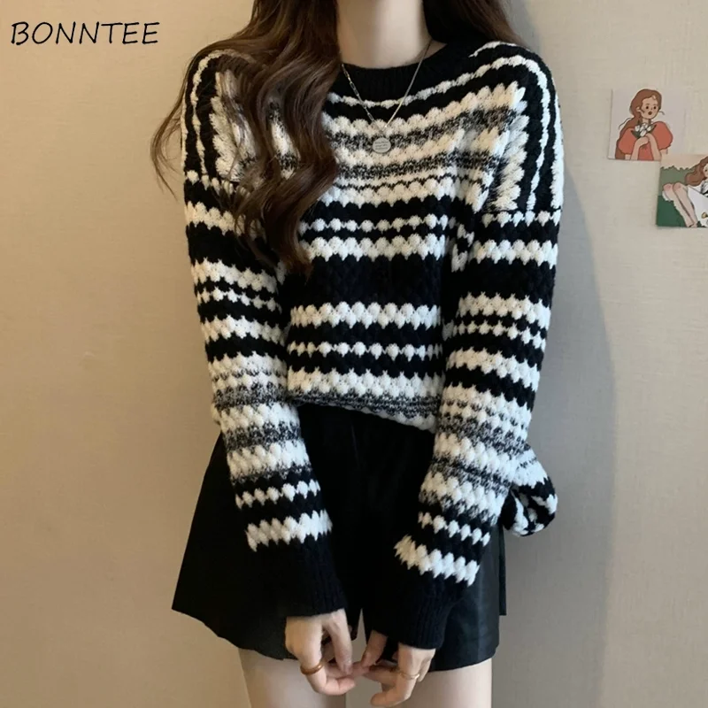

Повседневные женские пуловеры в полоску, удобная в использовании модель, Классическая уличная одежда, теплая молодежная одежда в Корейском стиле для девушек