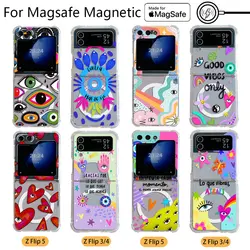 Y2K Lucky Eye Blue Evil Eye Magsafe Magnetic Phone Case for Samsung Galaxy Z Flip 3 4 Z Flip 5 6 Z 5G Soft Transparent Cover