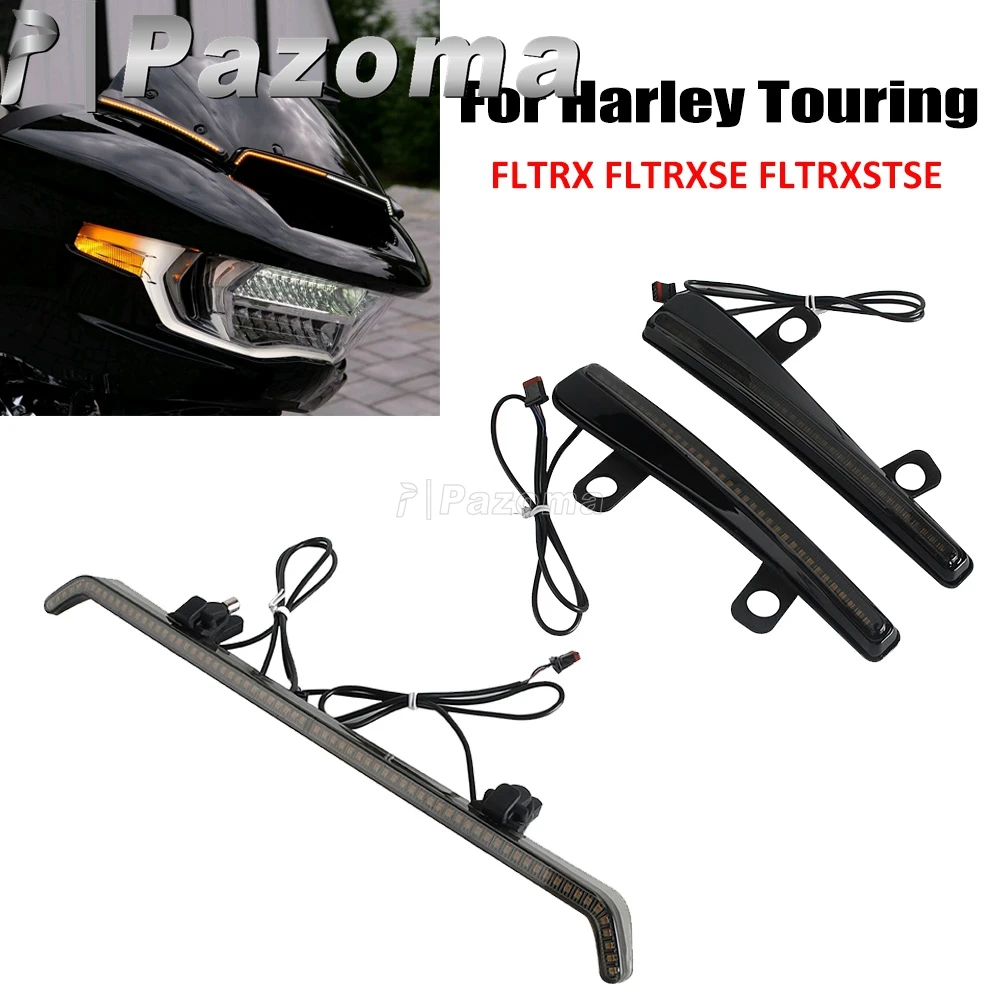 Motorcycle Windshield Center Fairing Vent Light Side Turn Signal Blinkers LED Running Lamp For Harley Touring Road Glide CVO ST