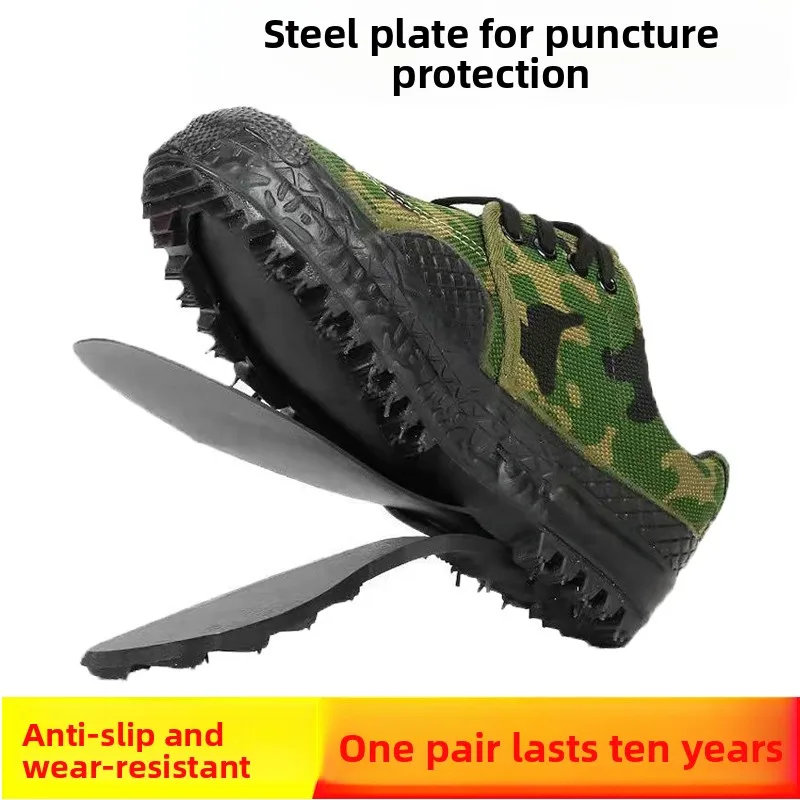 

Men's Work Safety Shoes Anti-Piercing Liberation Shoes Steel Plate Camouflage Work Boots Spring Construction Duty Shoes