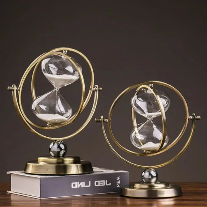 15/30/60 Minutes Metal Globe Hourglass Nordic Retro Rotatble Sandglass Creative Sand Clock Timekeeper Living Room Decorations