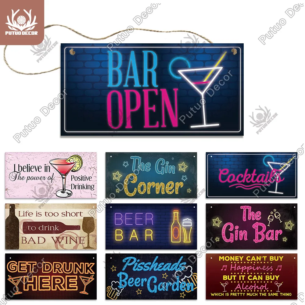 Putuo Decor-letreros de vino de madera, placa de Alcohol, placa de madera para Bar, Pub, decoración de pared, letrero colgante para puerta, decoración del hogar