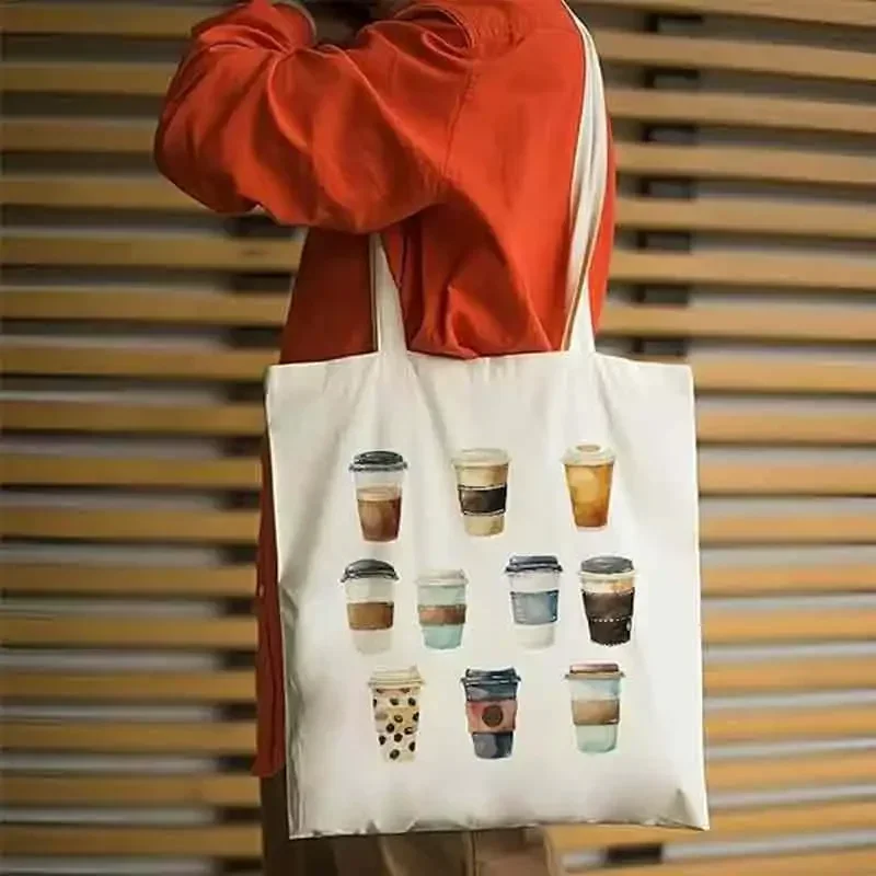 DE5 Canvas Tote Bag, Aesthetic   Bag with Pattern for Travel Beach Outdoor Gift