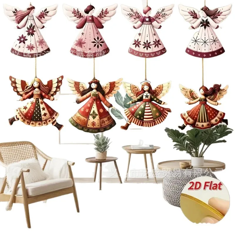 4pcs Vintage Angel Hanging Decorations – Fantasy Wooden Xmas Tree Decor, Lightweight, No Power Needed Navidad Decor for Home