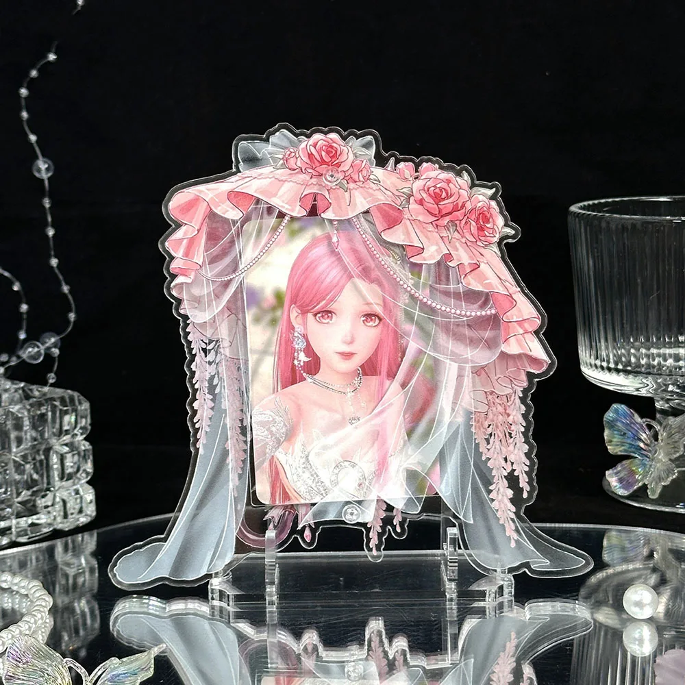3 Inch Romantic Floral Acrylic Photo Frame Kpop Card Anime Idol Photo Display Rack Wedding Style Collectible Card Desktop Decor