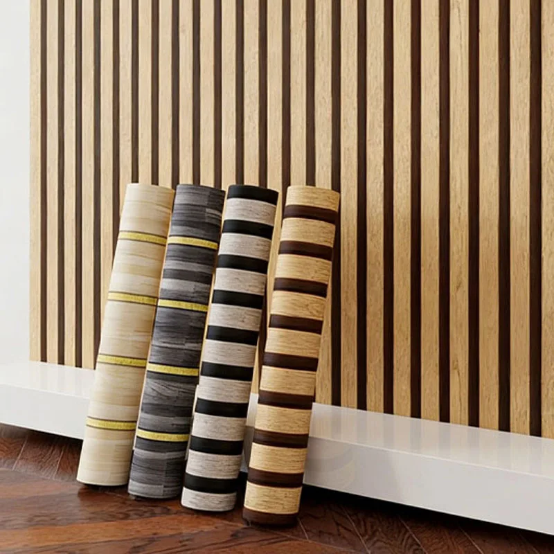 0.45x10m Self Adhesive Slat Wallpaper Vintage Wood Grain Striped Wall Sticker for TV Background Living Room Decor Peel and Stick