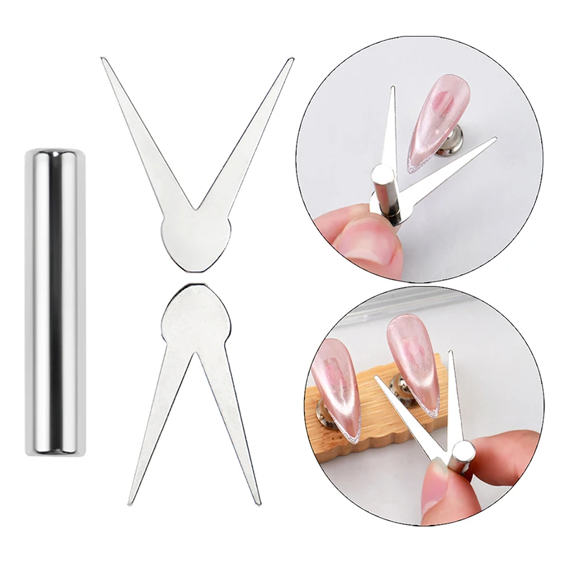 3Pcs 3D Magnetic Sheet Tool V Shape French Cat Eye Magnet DIY French Line Effect Gel Polish Magnet Rod Tool Set for Home Use