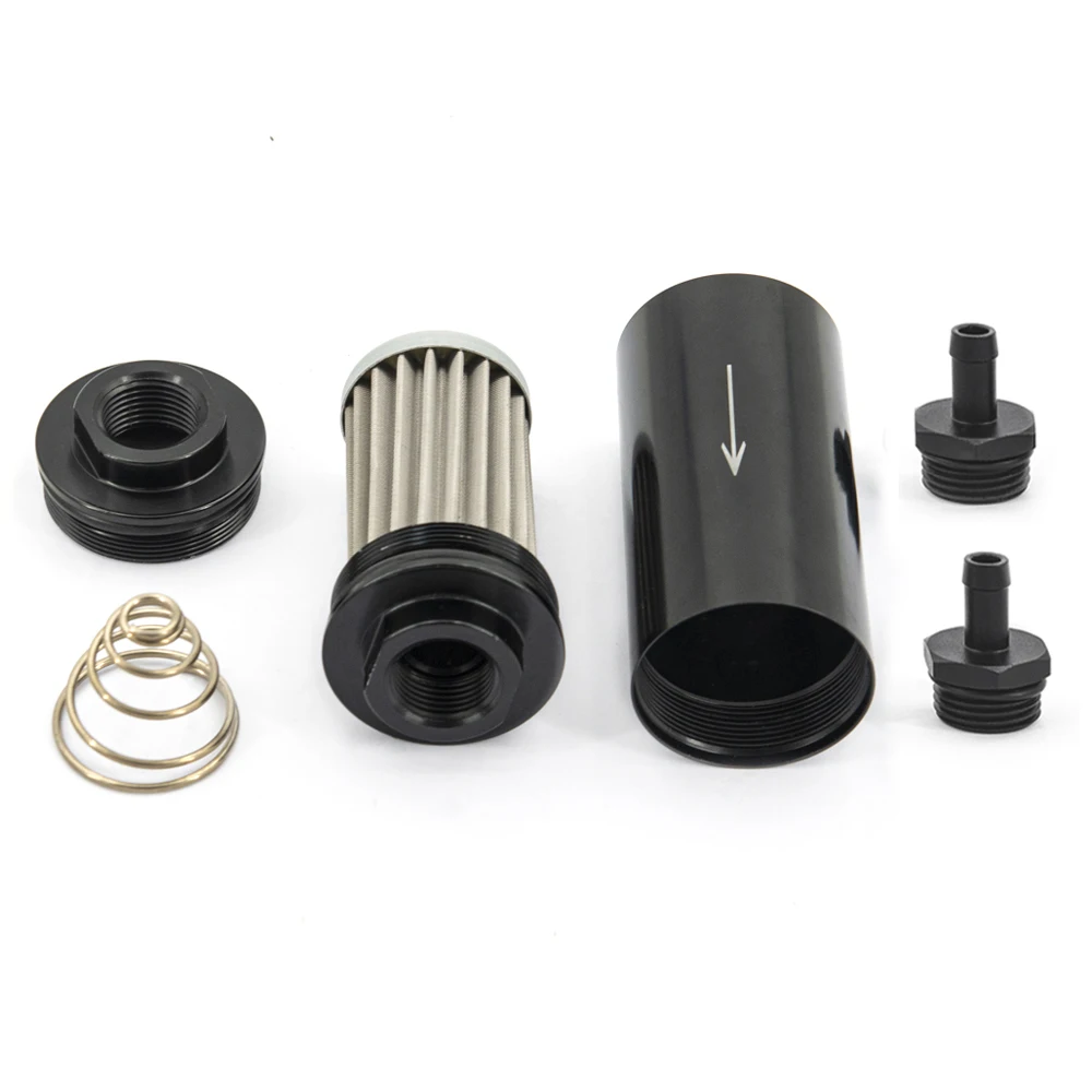 Aluminum OD 2 Inch Fuel Filter for E85 Fuel System with 100 Microns Steel Element AN6 AN8 AN10 9MM Adaptor Fittings