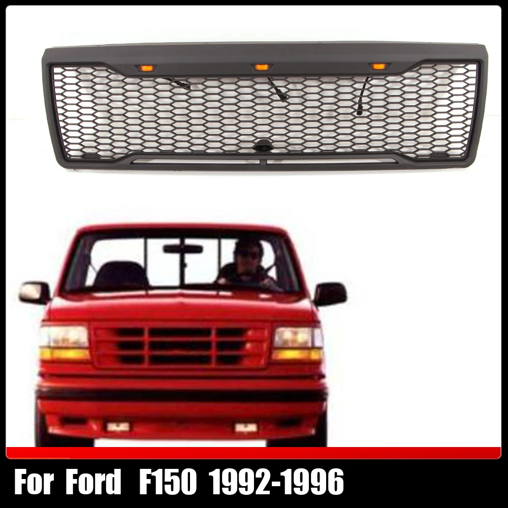 

For Ford F150 1992-1996 Auto Parts Modified Pickup Bumper Grills Front Raptor Grille Mesh Grille W/LED Decoration Accessories