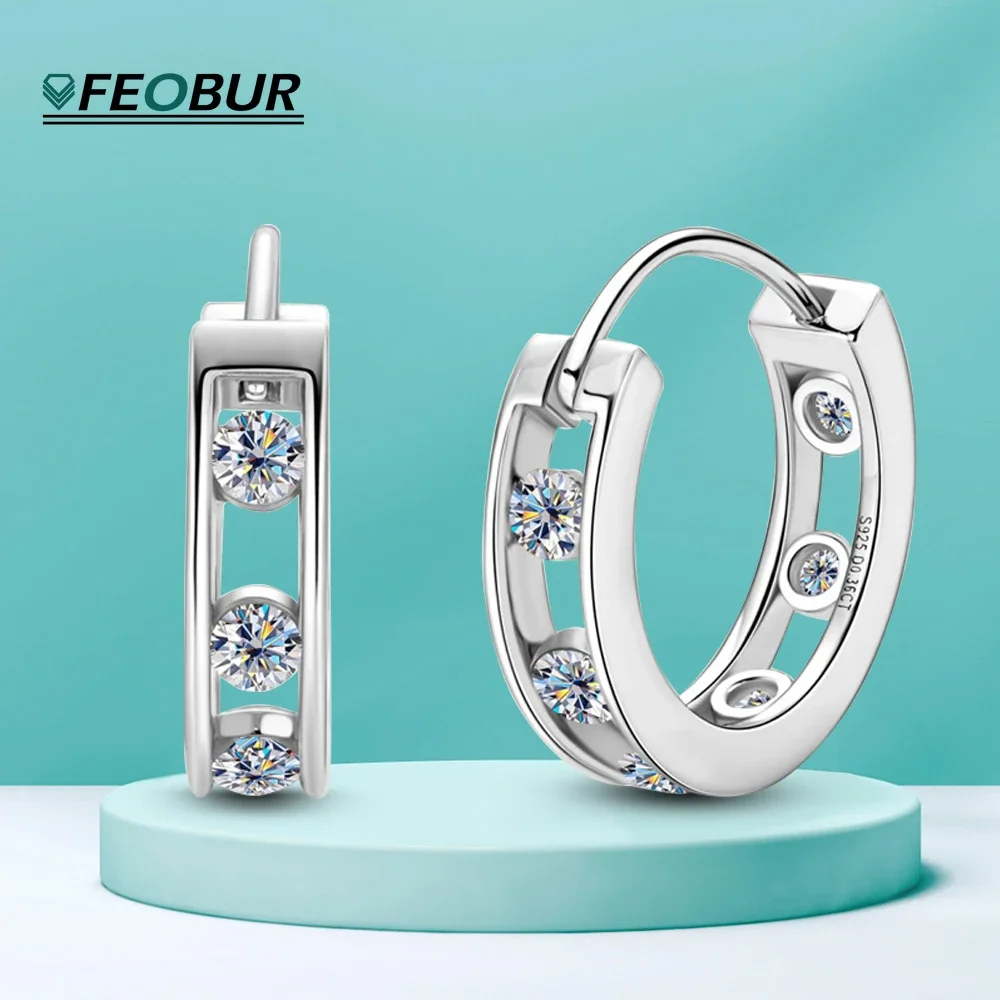 

2.5mm Moissanite Hoop Earrings for Women 925 Sterling Silver Plated 18k White Gold Fine Jewelry Earrings Wedding Party Jewelr