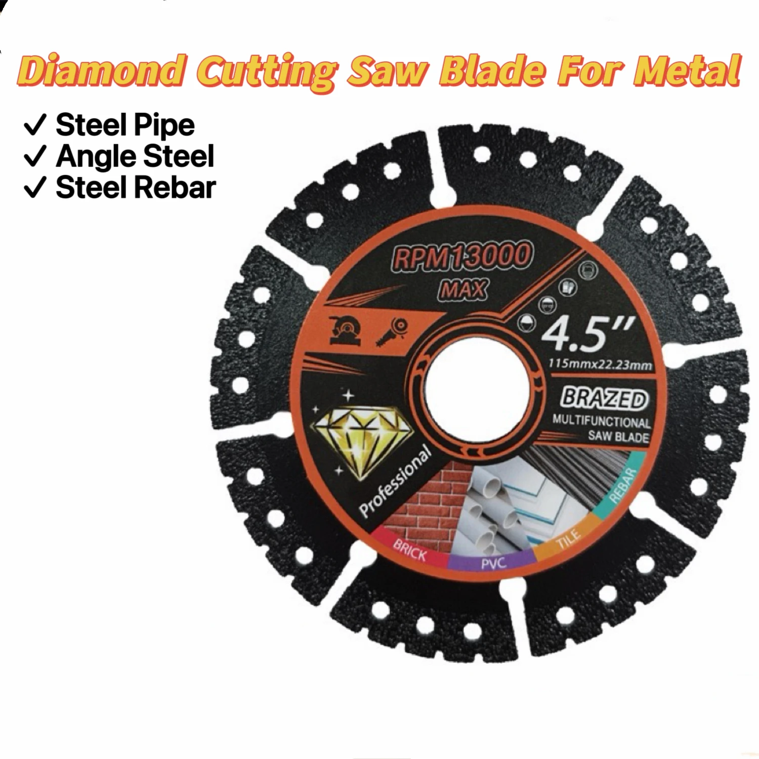 115mm Brazed Diamond Saw Blade Multifunctional Cutting Disc For Rebar Steel Pipe Angle Steel Brick PVC Tile