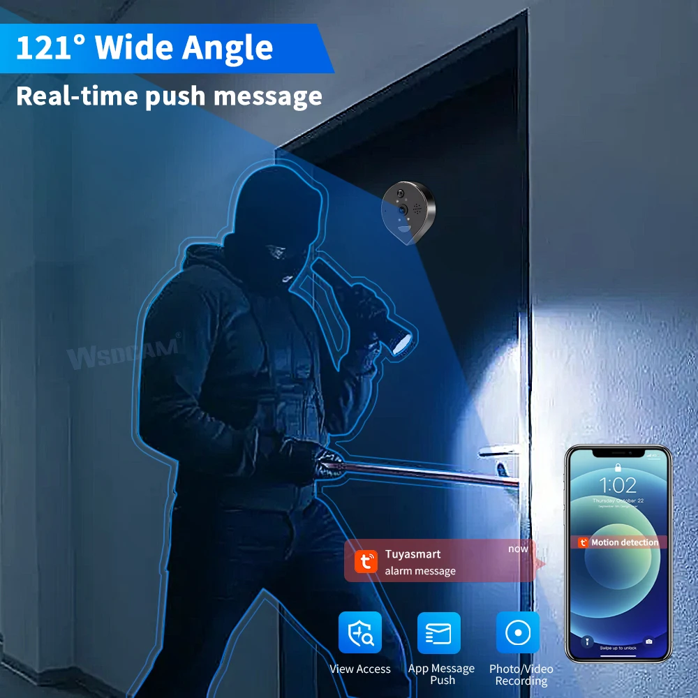 Wsdcam Tuya Wifi Peephole Doorbell Camera 4.3Inch 1080P Smart Doorbell Two Way Audio Night Vision Smart Home Doorbell Viewer