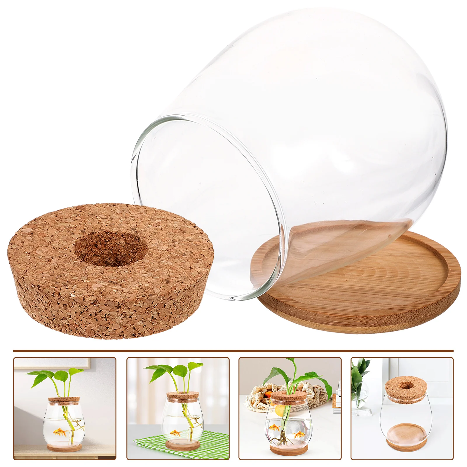 

Hydroponic Glass Vase Transparent Eco Bottle Decorations Bamboo Stand Terrarium Planter Micro Landscaping Container Plant Bottle